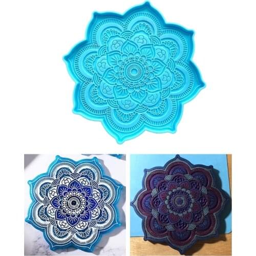 Mandala Coaster Epoxy Resin Mold DIY Flower Tray Cup Mat Casting Silicone Mould