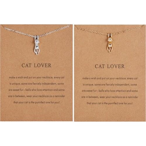 Cute Gold Cat Pendant Necklace Trendy Tiny Cat Pet Animal Short Chain Necklace Cat Lover Card Jewelry Birthday Gift