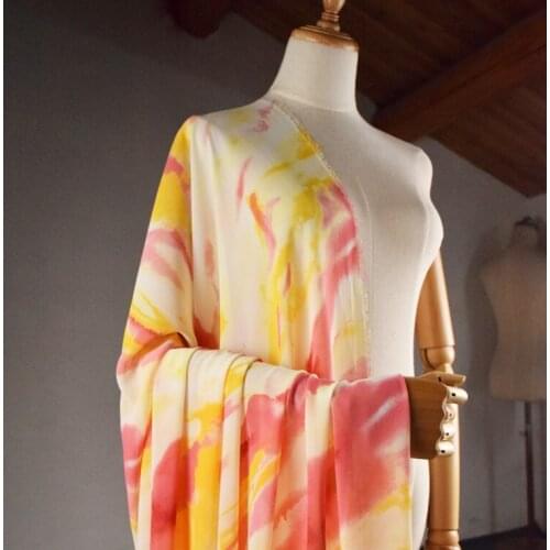 Fashion Yellow-orange Gradient Smudge Printing Chiffon Yarn Fabric Holiday Style Dress Shirt Silk Scarf Handmade DIY Fabric