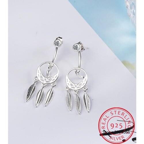 Fashion Silver Bohemian Nationality Indian Feather Dream Catcher Dreamcatcher Earring For Women Fine Jewelry VES6097