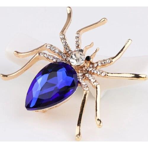 MOGAKU New Women Pins Fashion Glass Rhinestones Blue Black Red Spider Brooches Man Lady Party Wedding Clothes Accessories Unisex