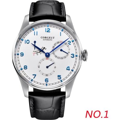 CORGEUT New Mens White Dial Full calendar Gold case Automatic Mechanical Watch man Waterproof Power reserve Automatic Clock