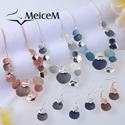 MeiceM Enamel Necklace Set Square Geometric Necklaces Womens Silver Color Necklaces Set Christmas Day for Girl Trendy Jewelry