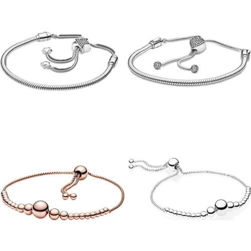 New Of Beads Sliding Adjust 100% 925 Sterling Silver Snake Pan Bracelet Fit Fine Bangle Bead Charm Diy Jewelry
