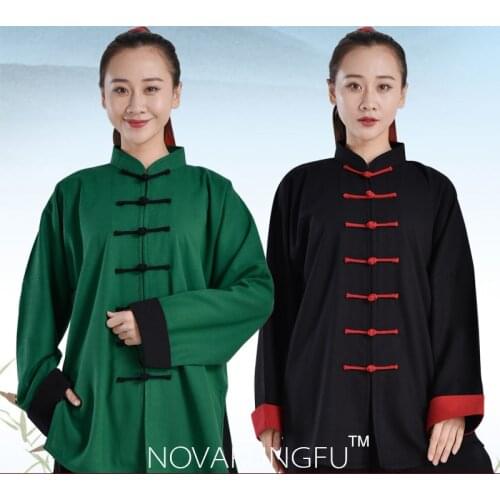 Tai Chi clothing female stretch linen sleeves spring autumn winter exercise clothing male martial arts performance Chinese style