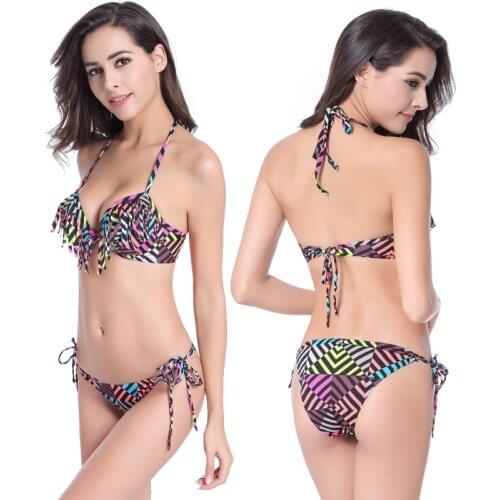 PHIKESEYA 2018 New Bursting Colors Bikini Gradient Color Push Up Swimsuit Backless Bikini Ladies Bandage Swimwear Suit for Women