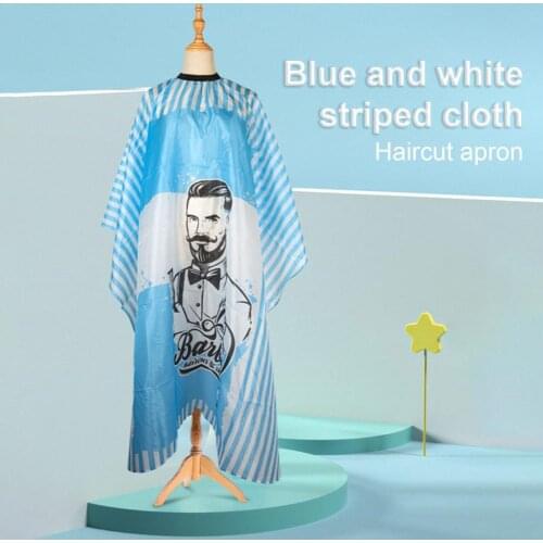 Helpful Hairdressing Beauty Blue White Stripe Styling Gown Polyester Taffeta Hair Cape Meticulous Stitching for Men