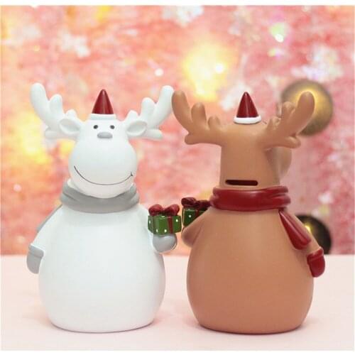 Christmas Elk Piggy Bank Resin Money Box Saving Cash Coin Cute Children Toys Gifts Christmas Desktop Decorative Ornaments