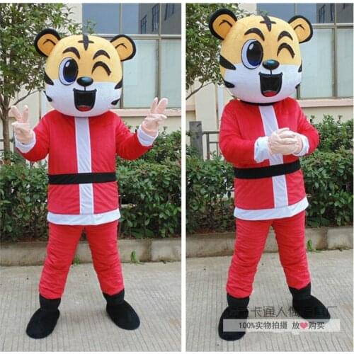 Christmas Tiger Taekwondo lovely tiger cartoon Mascot Costume for Sale Fancy Dress Halloween carnival Party Suit Adult Size