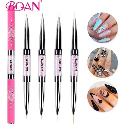 BQAN Double Head Rhinestone Handle Drawing Brush Liner Brush Carving Painting Pen Gel Polish Nail Art Manicure DIY Tool