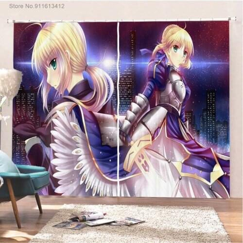 Manga Fate/Zero Blackout Curtains 3D Print Japan Anime Window Drapes 2 Panels Cartoon Curtains for Living Room Window Decor