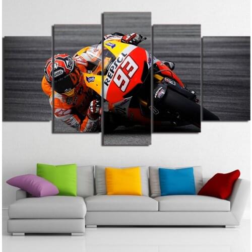 Modern Canvas Painting Framework HD Print Wall Art Pictures 5 Pieces Sports Motorcycle Racing Poster Living Room Home Decoration