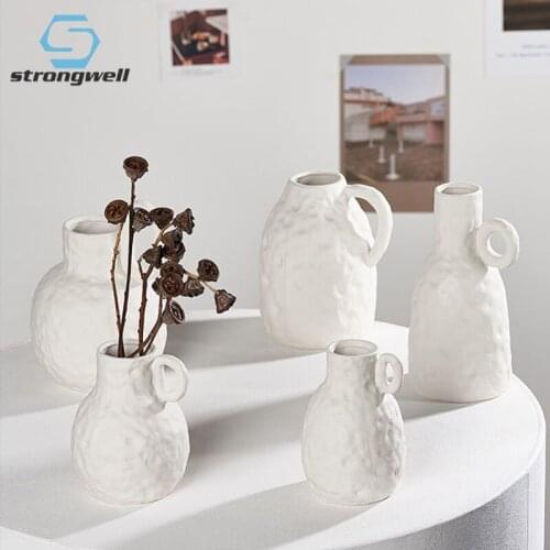Strongwell Home Decoration Artware Irregular Vase White Porcelain Flower Arrangement Living Room Antrance Display Furnishings