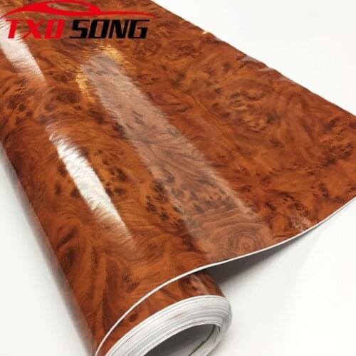 Good quality High Glossy Wood Grain Textured Vinyl Sticker Decal Roll Car Interior DIY Film Wrap Automobiles Waterproof Vinyl