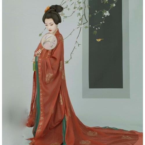 WYJN Red Tang Dynasty Empress Princess Gorgeous Hanfu Outdoor Photography Maples Plum Blossom Fairy Bride Wedding Costume Sexy