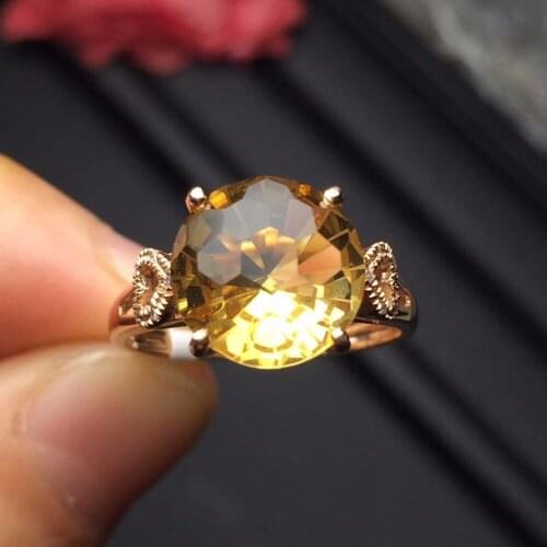 Fine Jewelry Real 18K Rose Gold AU750 Natural Citrine Gemstones Chic Diamonds Female Anniversary Gift Fine Rings