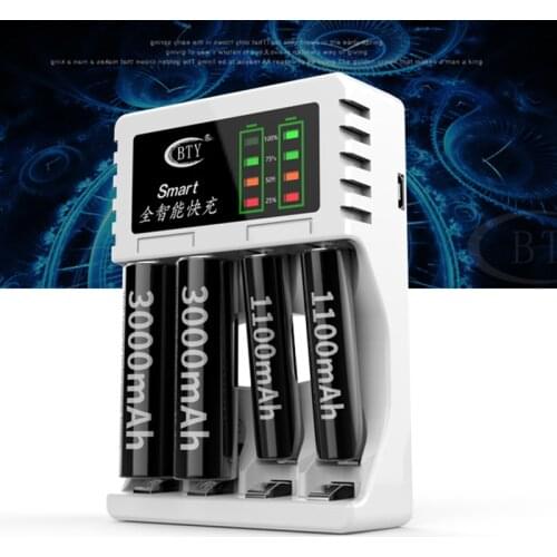 4 Slots Charger LED Power Display Indicator Intelligent Fast Charger Multi Slot Battery Charger For AAA/AA Ni-MH Ni-Cd 5 Battery