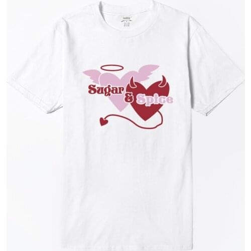 Hillbilly Womens Short Sleeve O-Neck White T-shirts Cute Devil Heart Fashion T Shirts Casual Sugar Spice Unisex Clothing Tops