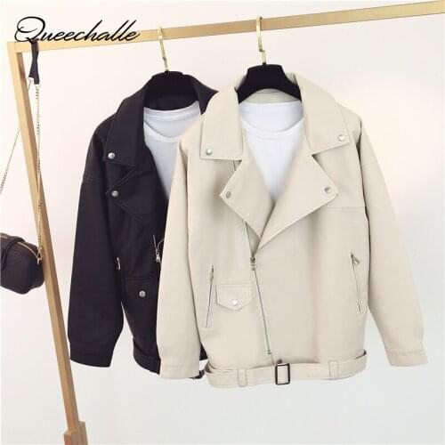 Women beige fur faux leather jacket coat with belt turn down collar Ladies 2020 Autumn Winter casual oversized coats black