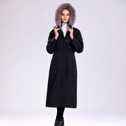 Coat Winter Jacket Real Warm Women Rex Rabbit Liner Fox Fur Collar Hooded Parka Abrigos Mujer Invierno 2020 279 YY682