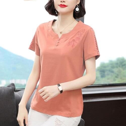Women Spring Summer Style T-Shirts Tops Lady Casual Short Sleeve V-Neck Loose Style Plus Size Tshirts Tees Top ZZ0203