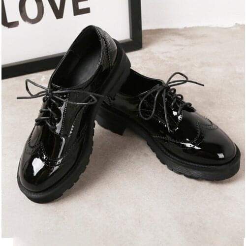 Wowen Single Shoes Shallow British Style PU Lace Up Round Toe Flat Casual Ladies Non Slip Fashion Female 2021 New Spring Autumu
