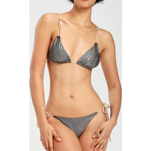 Satin Bronzing Satin Color Matching Sexy Laser Bikini Split Hot Spring Beach Swimwear Womens Simple Atmosphere Breathable