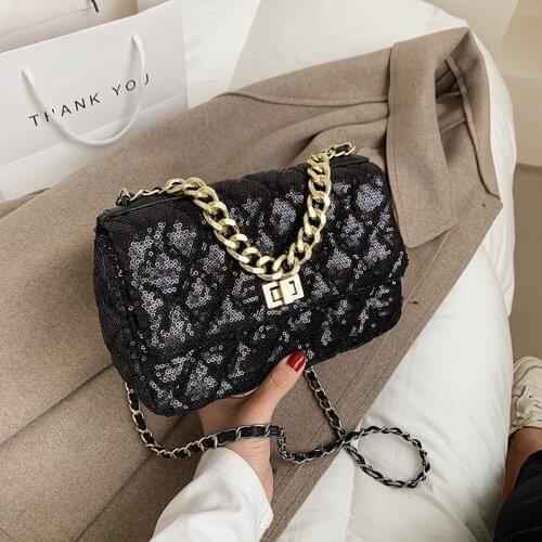 Ladies One-shoulder Small Bag2021new Trendy Spring and Summer Personality Cross-body Small Square Bag Sequined Diamond Chain Bag