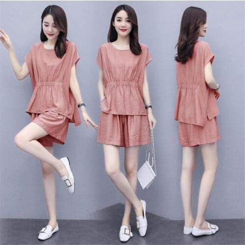 2021 casual summer Tracksuit women tops +shorts 2 Pieces Set female chic loose t-shirt + shorts suits