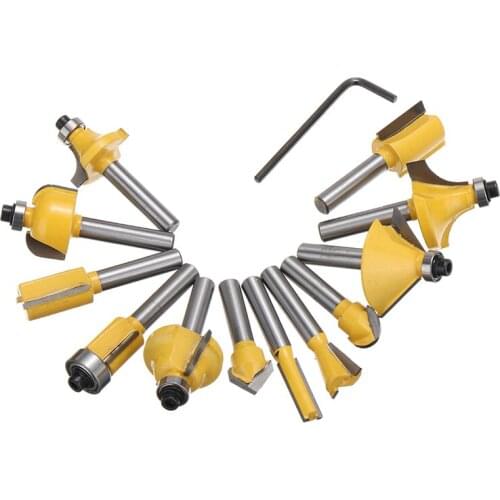 12pcs 6.35mm Shank Straight Template Drill Bit 1/4 Inch Flush Bearing Wood Template Drill Bit Woodworking Milling Cutter