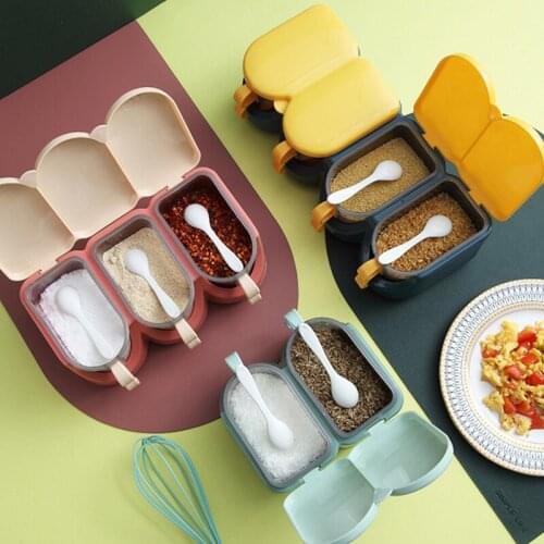 2/3/4 Grids Seasoning Box Kitchen Multi-grid Spice Jar With Spoon Condiment Storage Container Home Kitchen Organizer Tools