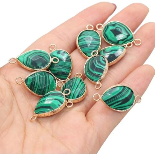 2pc Natural Stone Connector Water Drop Golden Plated Malachite Pendants For Jewelry Making DIY Necklace Bracelets 14x27mm