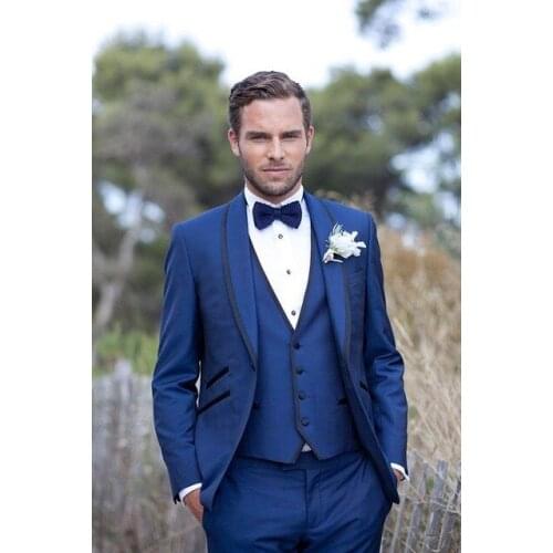2020 Royal Blue Suit Mens Wedding Prom Party Suits One Button Dinner Formal Groom Tuxedos 3 Piece Set (Jacket+Vest+Pants)