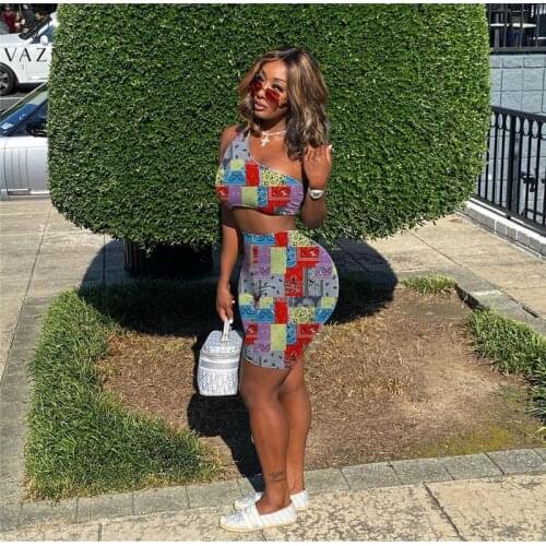 VAZN 2021 New Colorful Boho Print Vintage Bandage Young Sexy Soft Daily Simple Sleeveless High Waist Women Playsuits