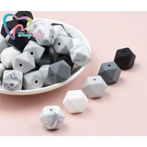 50 PCS 5 Colors Mixed 14-17 MM Hexagon Silicone Teething Beads Baby Teether Pacifier Clips Accessories Silicone Chewable Beads