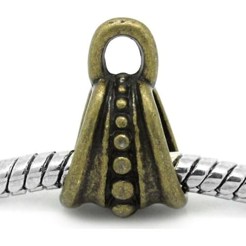 8SEASONS European Charm Bail Beads Antique Bronze Pattern Carved 15x9.5mm,Hole:Approx 5.4x7.8mm,50PCs (B26170)