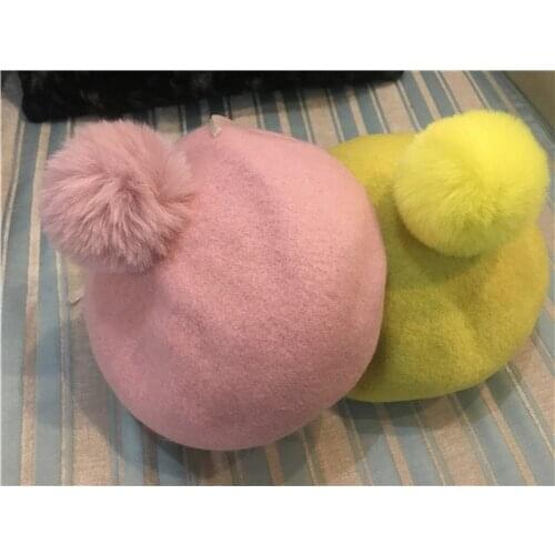 10pcs/lot 01909-pan381 Exclusive customization solid wool pompon kids berets hat boy girl children Outdoor leisure cap