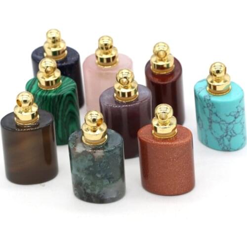 Essential Oil Diffuser Perfume Bottle Pendant Necklace Natural Stone Agates Malachite Pendants Charm Reiki Healing Jewelry Gift