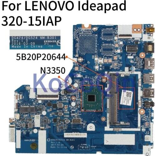 KoCoQin Laptop motherboard For LENOVO Ideapad 320-15IAP N3350 Mainboard NM-B301 5B20P20644 DDR3