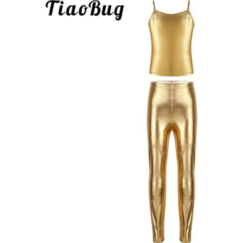 Girls Workout Sport Activewear Sleeveless Gymnastic Leotard Tanks Crop Top Leggings Kid Ballet Jazz Modern Dance Costume Clothes