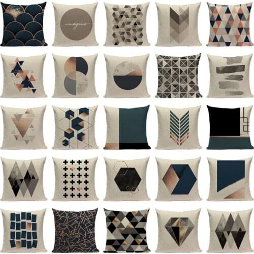 Home Decor Geometric Black Blue Gold Pillow Case Polyester Cushion Cover Cojines Decorativos Para Sofa Car Home Pillow Cover