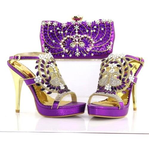 Purple African Women Sandals Decorated with Rhinestone Italy Wedding Shoes for Party Italian design Sexy High Heels Pump