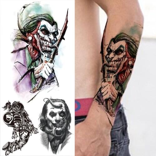 Halloween Demon Clown Temporary Tattoos For Men Women Adult Realistic Fake Astronaut Flower Tattoo Sticker Party Washable Tatoos