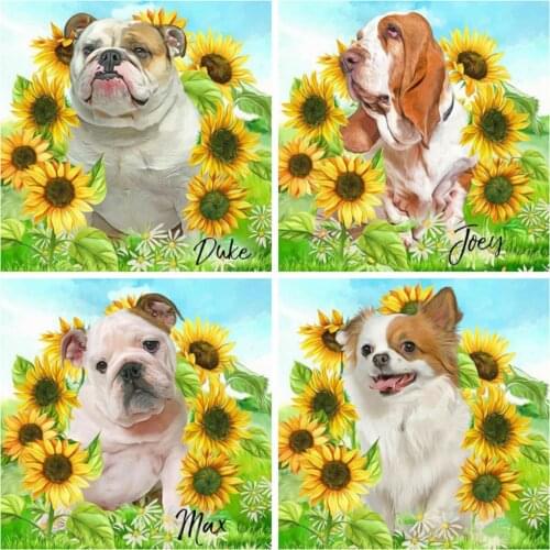 HUACAN Diamond Painting Dog Sunflower Full Drill 5D DIY Diamond Mosiac Animals Sale Rhinestone Art Home Decor