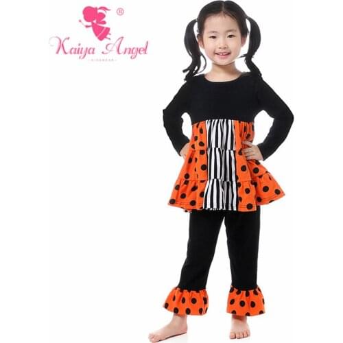 Kaiya Angel Halloween Toddler Girls Clothing Set Black White Striped Orange Cotton Summer Autumn Winter Back to School Outfit