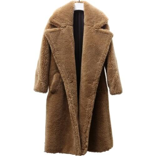 Cool under zero new arrival free shipping real sheep fur coat long style wool coat camel coat over size winter women coat