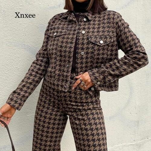 Autumn and Winter Womens Plaid Retro Suit Short Jacket Ladies Elegant Casual Jacket Ladies Button Lapel Coat