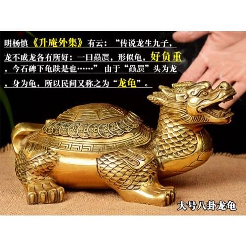 TOP GOOD home -guarding exorcising Talisman House Protection Money Drawing Dragon Turtle FENG SHUI Brass statue 25 CM large