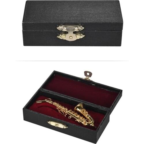 Mini Brass Alto Saxophone Sax Model Exquisite Desktop Musical Instrument Decoration Ornaments with Box 10cm/14cm for optional