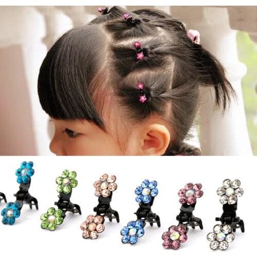 Ncmama 12pcs/set Mini Rhinestone No-Slip Grips Hair Clips for Women Girls Glitter Teeth Metal Clamps Flower Hair Accessories